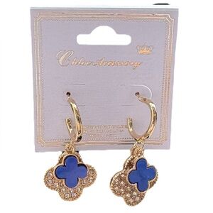 5/$25 Blue & Gold Floral Double Layer Dangle Earrings